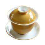 Yellow Glaze Porcelain Gaiwan – Traditional Three-Piece Set, 160ml