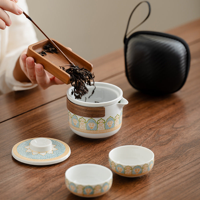 Porcelain Travel Tea Set – White, 1 Teapot + 2 Cups, with Capsule Travel Pouch