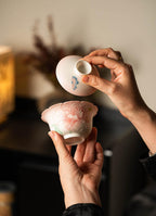 Gradual Pink Peony & Butterfly Flower Rim Gaiwan – with Saucer, 140ml