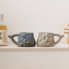 Irregular Hand-Pinched Ceramic Modern Tea Cup – Kiln-Changed Blue, 200ml