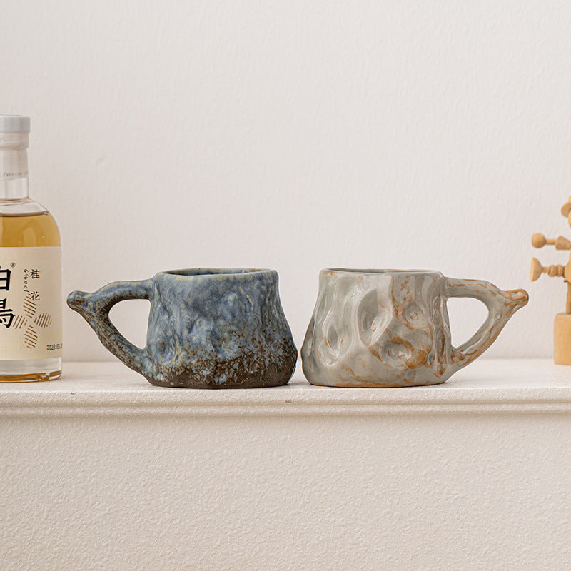 Irregular Hand-Pinched Ceramic Modern Tea Cup – Kiln-Changed Blue, 200ml