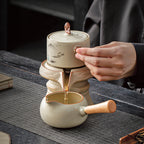 Automatic Tea Set – Ru Ware Style, Hand-Painted Fishing Scene, 6-Person Set