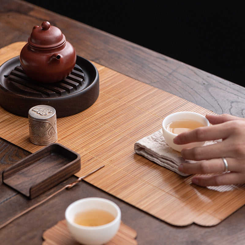 Bamboo Woven Tea Mat – Oval Shape, Double-Sided, Zen Style