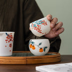 Hand-Painted Chinese Master Tea Cup – “Persimmon Fortune” & “Wisteria” Designs, 150ml