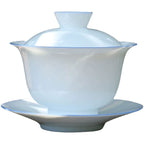 Chinese Sweet White Porcelain Gaiwan – Thin Body, Blue Line Decoration, 170ml