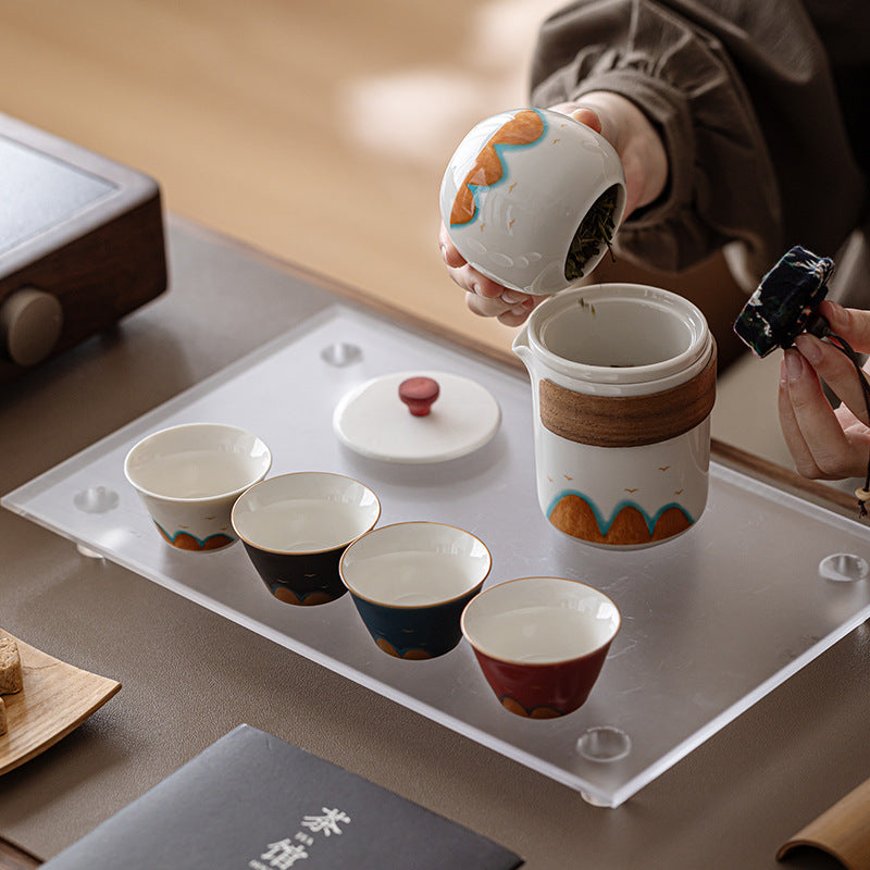Thousand Miles Chinese Tea Set – 6-Piece with 4-Color Cups