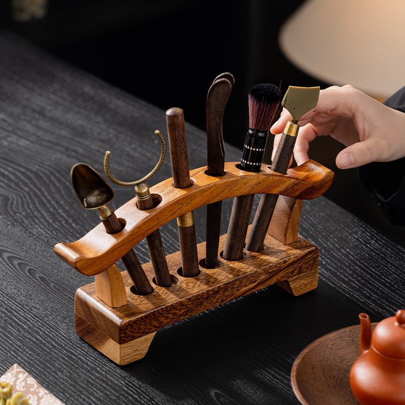 Walnut Wood Tea Utensil Holder – Traditional Chinese Tea Ceremony Tool Stand