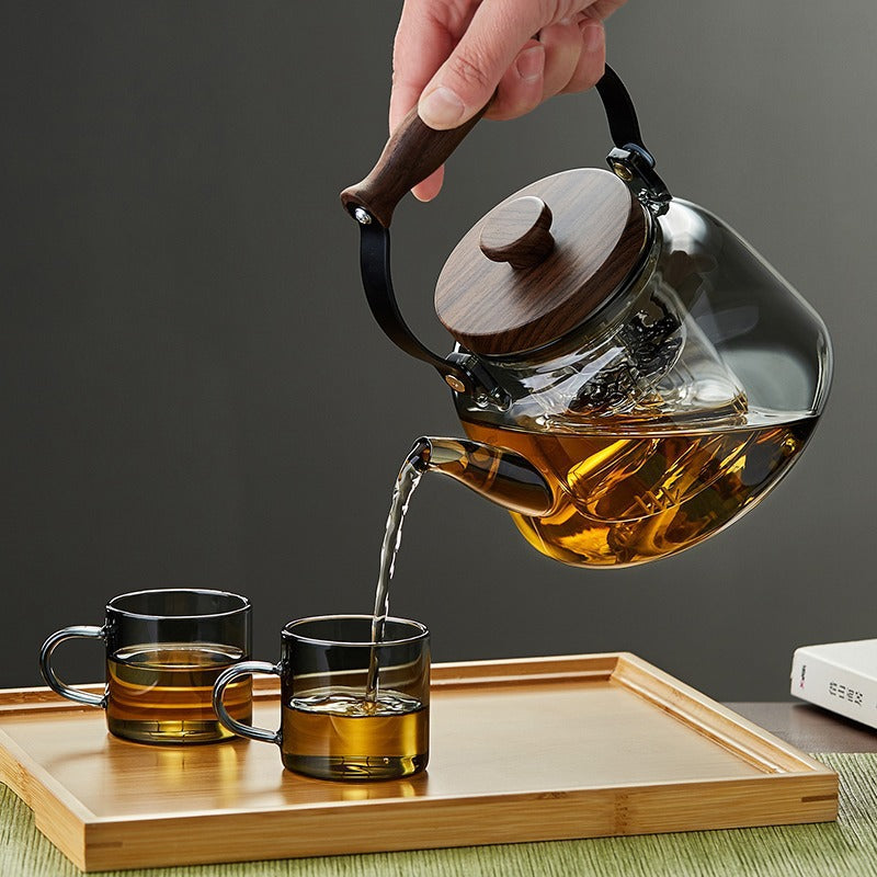 Glass Steaming Teapot – Heat-Resistant, 1000ml, Stovetop Compatible