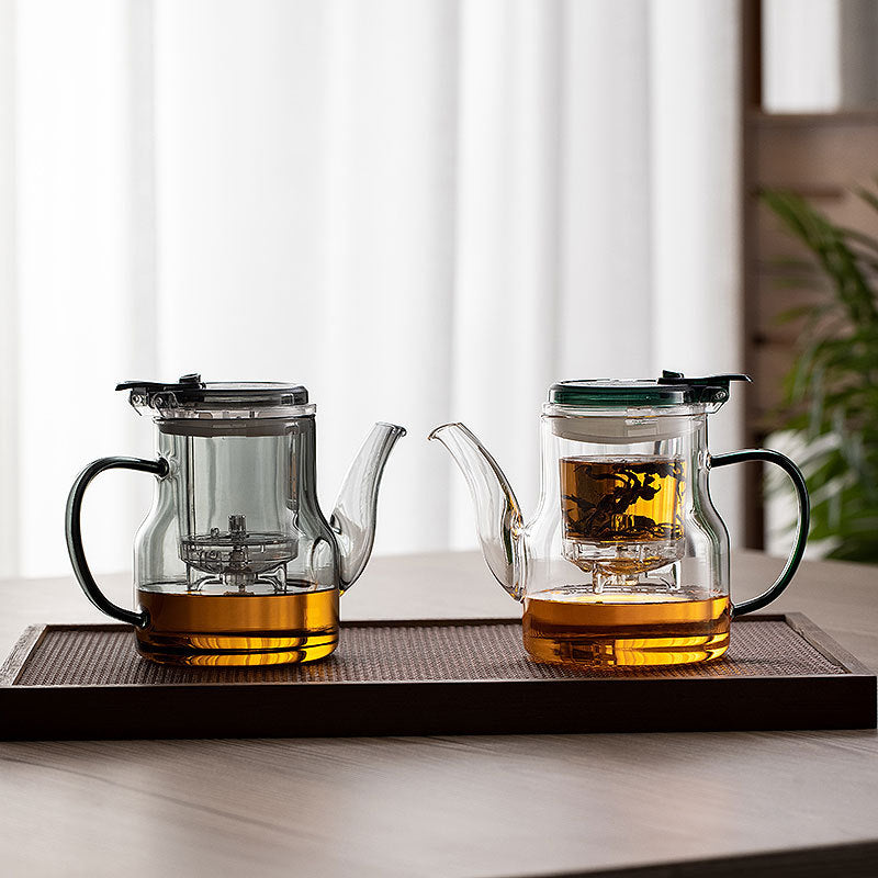 One-Button Tea Strainer Teapot – Heat-Resistant Glass, Tea-Water Separator, Large Capacity