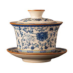 Blue-and-White Ruyao Gaiwan Tea Set – Porcelain Gaiwan with Cups for Kung Fu Tea