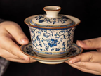 Blue-and-White Ruyao Gaiwan Tea Set – Porcelain Gaiwan with Cups for Kung Fu Tea