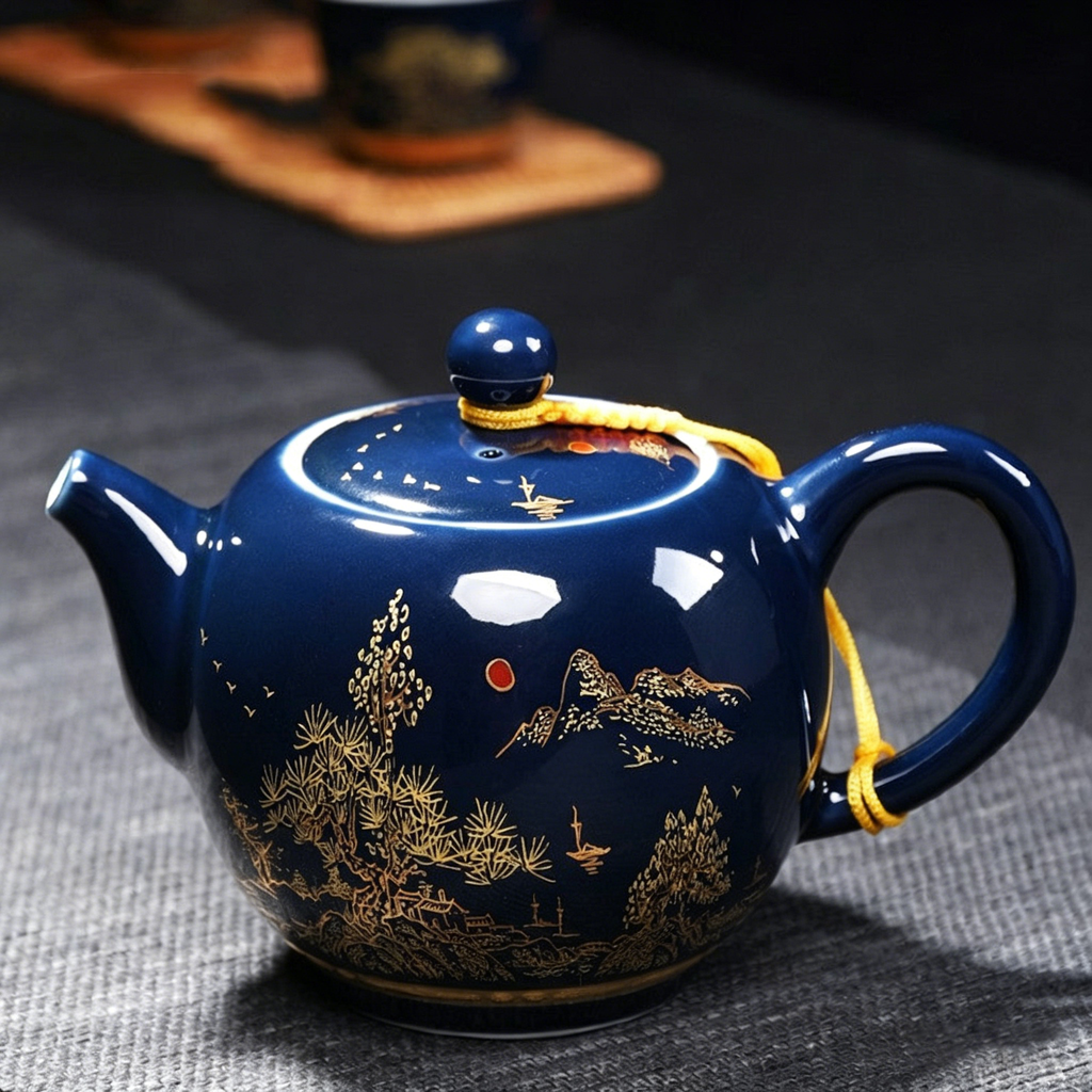 中式青花山水瓷茶具套装
