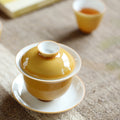 Yellow Glaze Porcelain Gaiwan – Traditional Three-Piece Set, 160ml