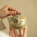 Song Dynasty Style Ru Ware Hand‑Held Chinese Teapot – Peacock Design, 200ml