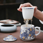 中式海浪纹茶杯带滤网