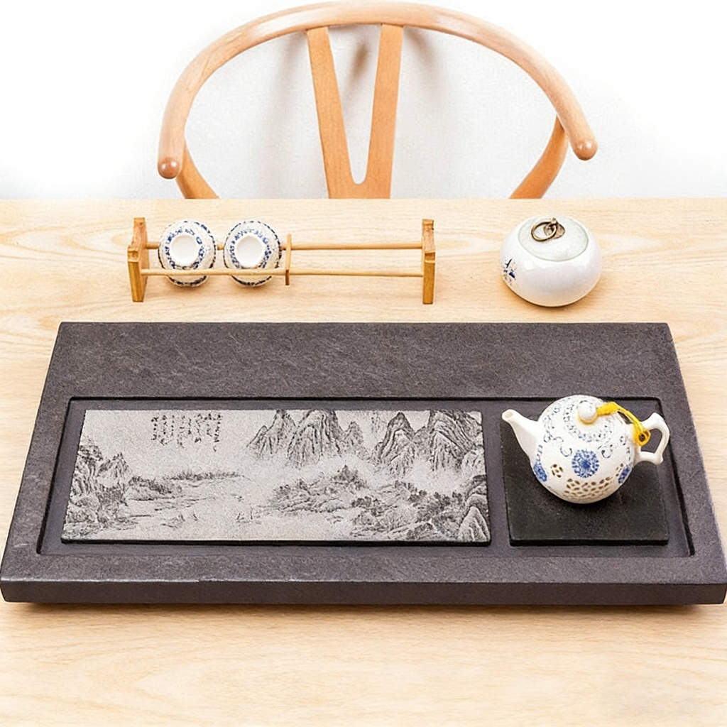 Black Stone Landscape Tea Tray