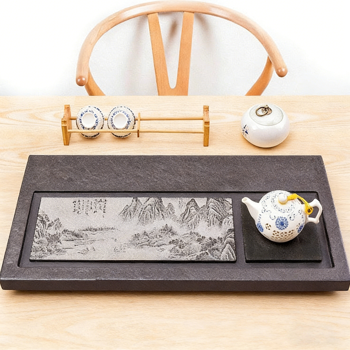 Black Stone Landscape Tea Tray