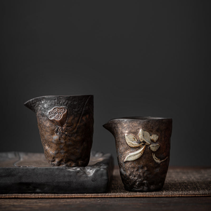 Gilded Ceramic Fairness Cup – Lotus & Lotus Pod Designs, 250ml, Japanese Style