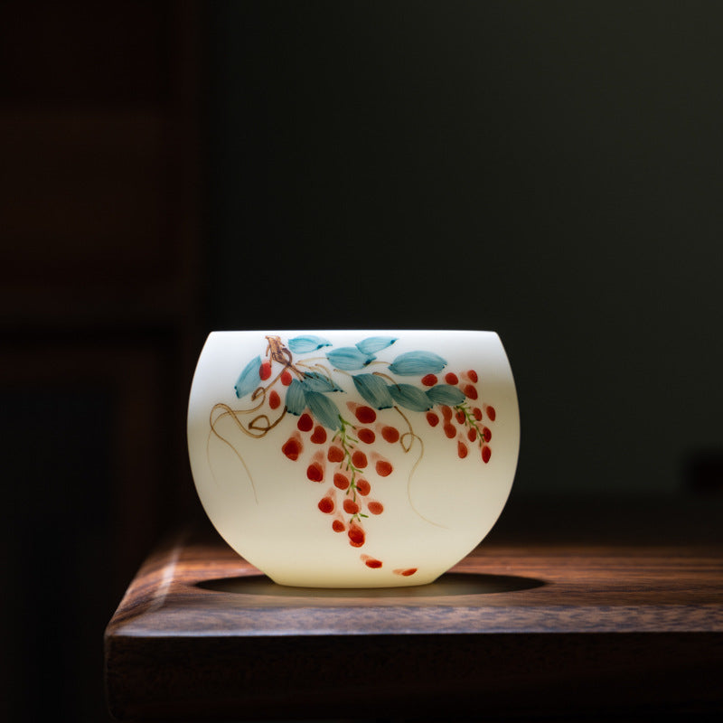 Hand-Painted Chinese Master Tea Cup – “Persimmon Fortune” & “Wisteria” Designs, 150ml