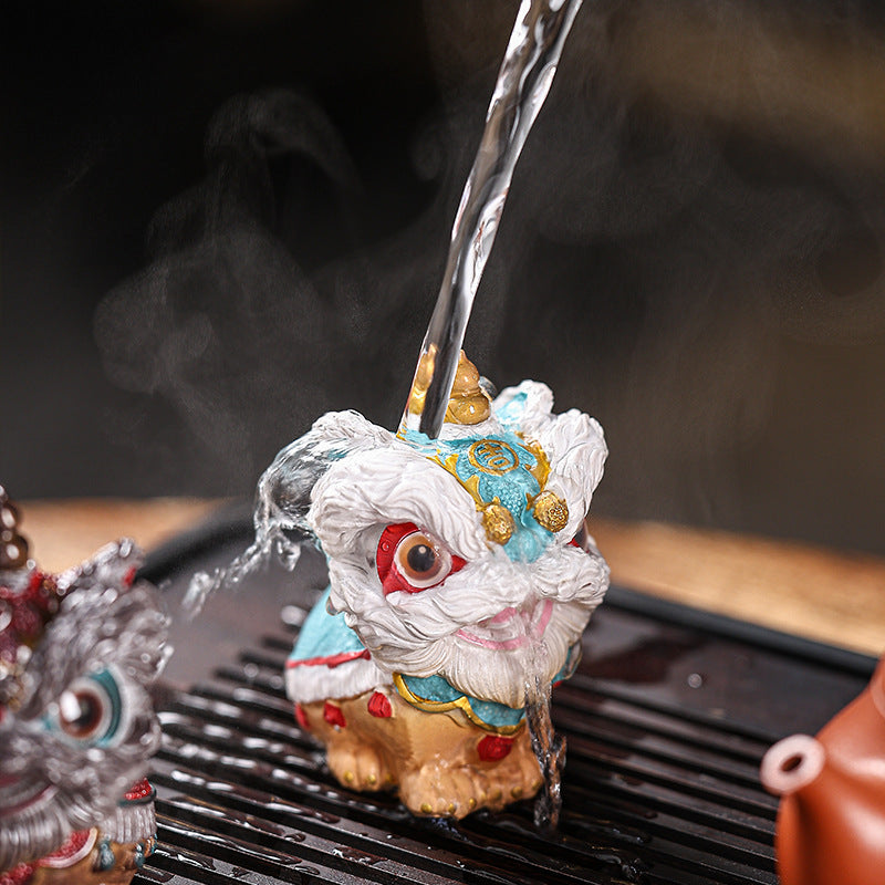 Color-Changing Lion Dance Tea Pet – Pair in Gift Box, Guochao Style