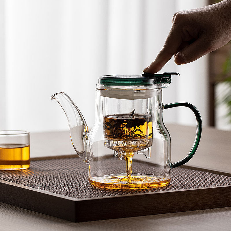 One-Button Tea Strainer Teapot – Heat-Resistant Glass, Tea-Water Separator, Large Capacity