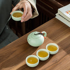 Ding Ware Travel Gongfu Tea Sets – Green Xishi Teapot with 4 Cups