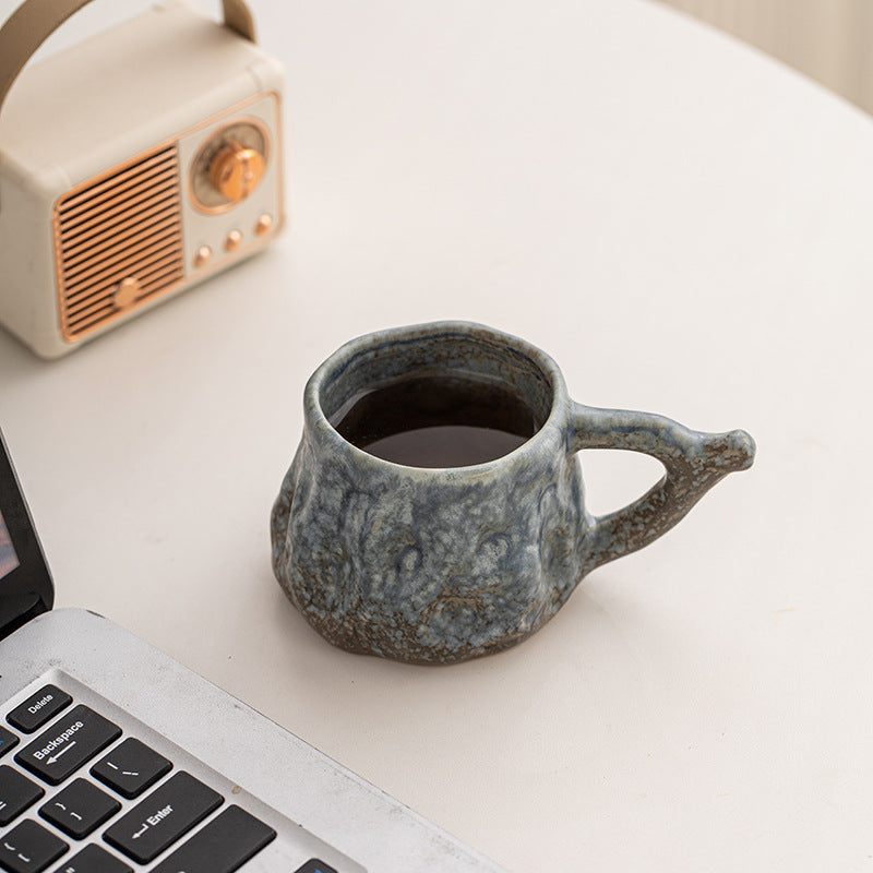 Irregular Hand-Pinched Ceramic Modern Tea Cup – Kiln-Changed Blue, 200ml