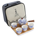 Automatic Porcelain Travel Tea Set – Blue Floral & Black Elegant Designs, Portable Gongfu Set