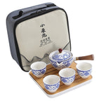 Automatic Porcelain Travel Tea Set – Blue Floral & Black Elegant Designs, Portable Gongfu Set