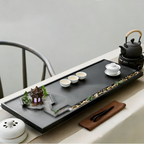 Black Stone Zen Tea Tray With Pavilion And Brook