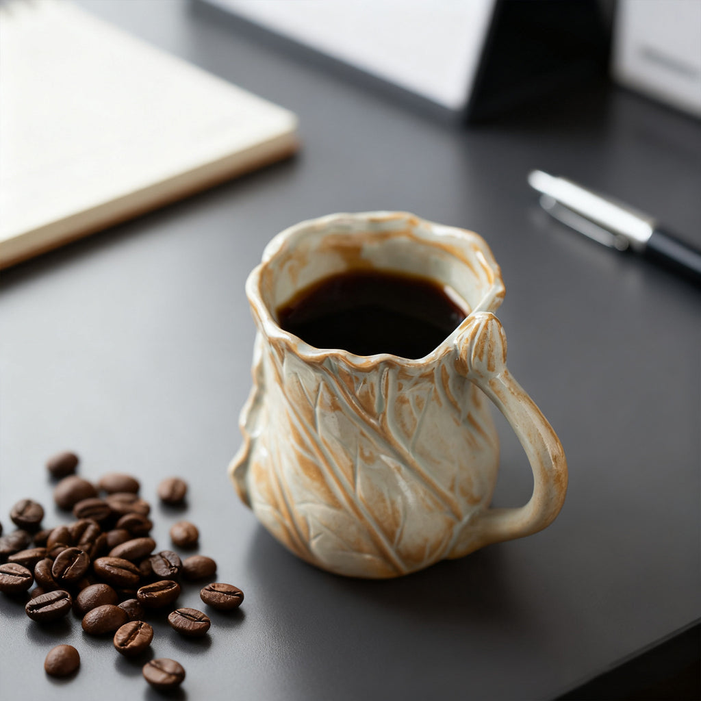 Hand-Pinched Ceramic Modern Tea Cup – Kiln-Changed Brown Glaze, 200ml, Rustic Style