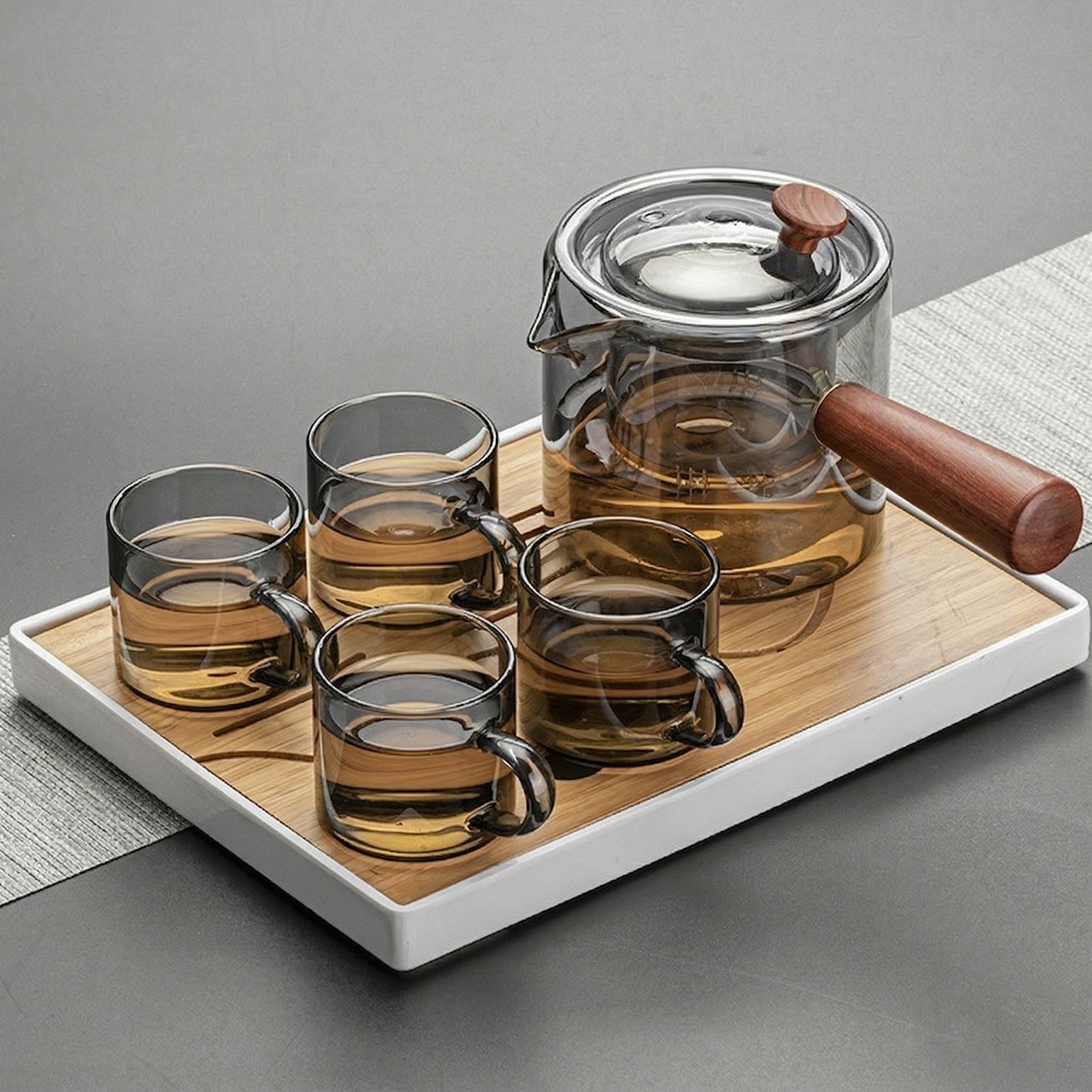 Wooden Side-Handle Glass Teapot – Heat-Resistant Borosilicate with Infuser