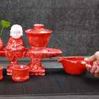 Semi-Automatic Marble Pattern Gongfu Tea Set – Ceramic, Complete Set with Base