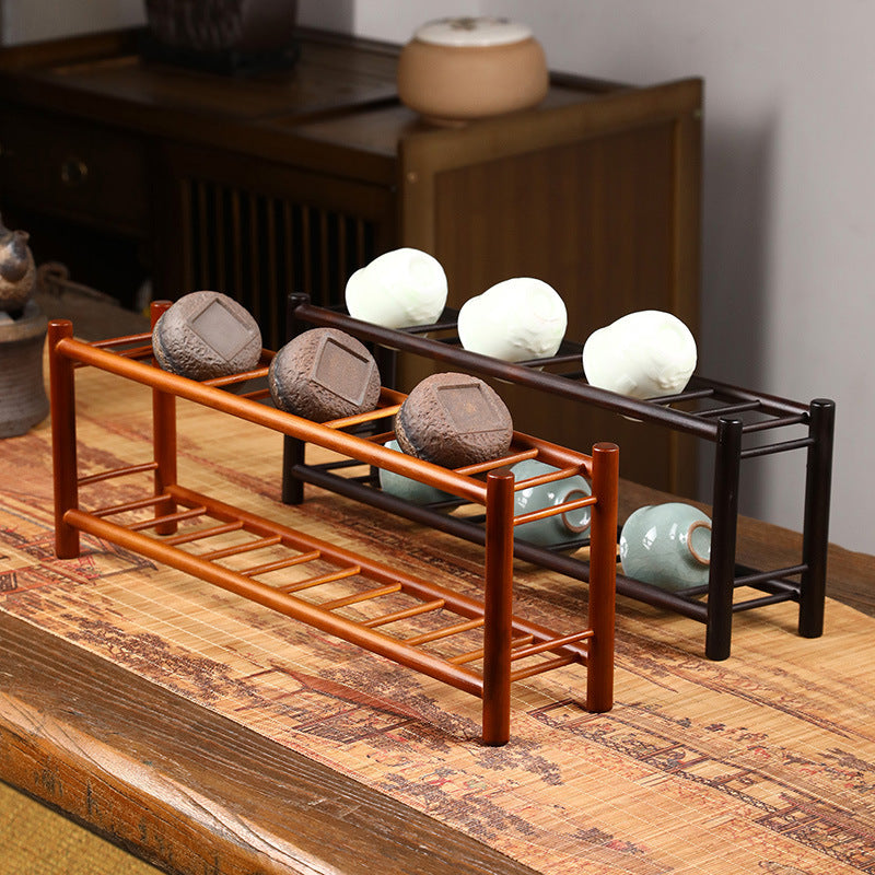 Bamboo Double-Layer Tea Utensil Holder – Chinese Style Drying Rack for Tea Table