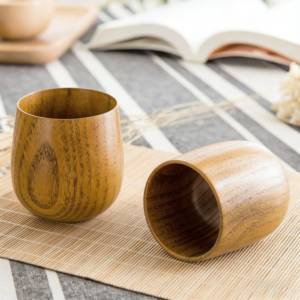 Japanese Style Wooden Tea Cup (Set of 2)
