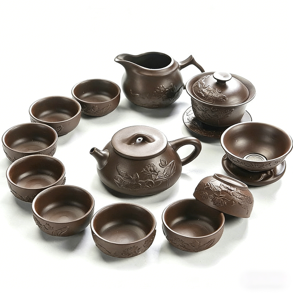 Yixing Purple Clay Lotus Tea Set