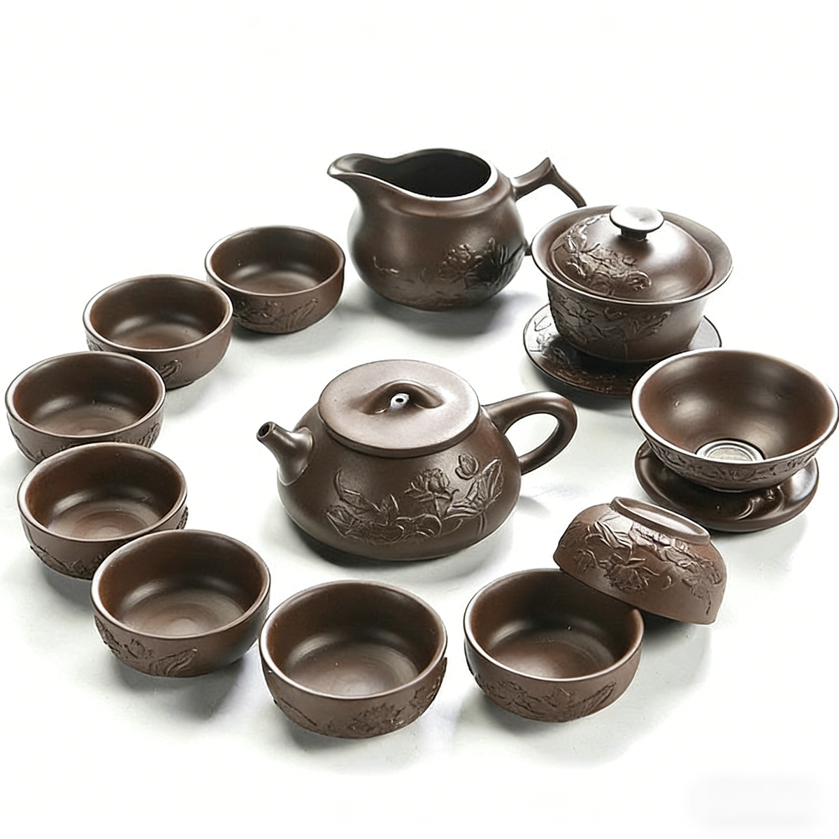 Yixing Purple Clay Lotus Tea Set