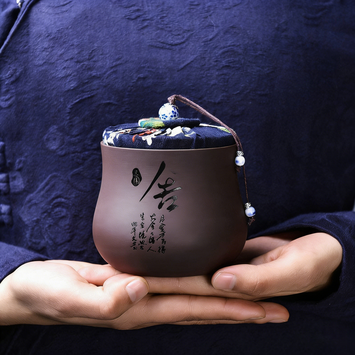 紫砂竹节纹茶叶罐
