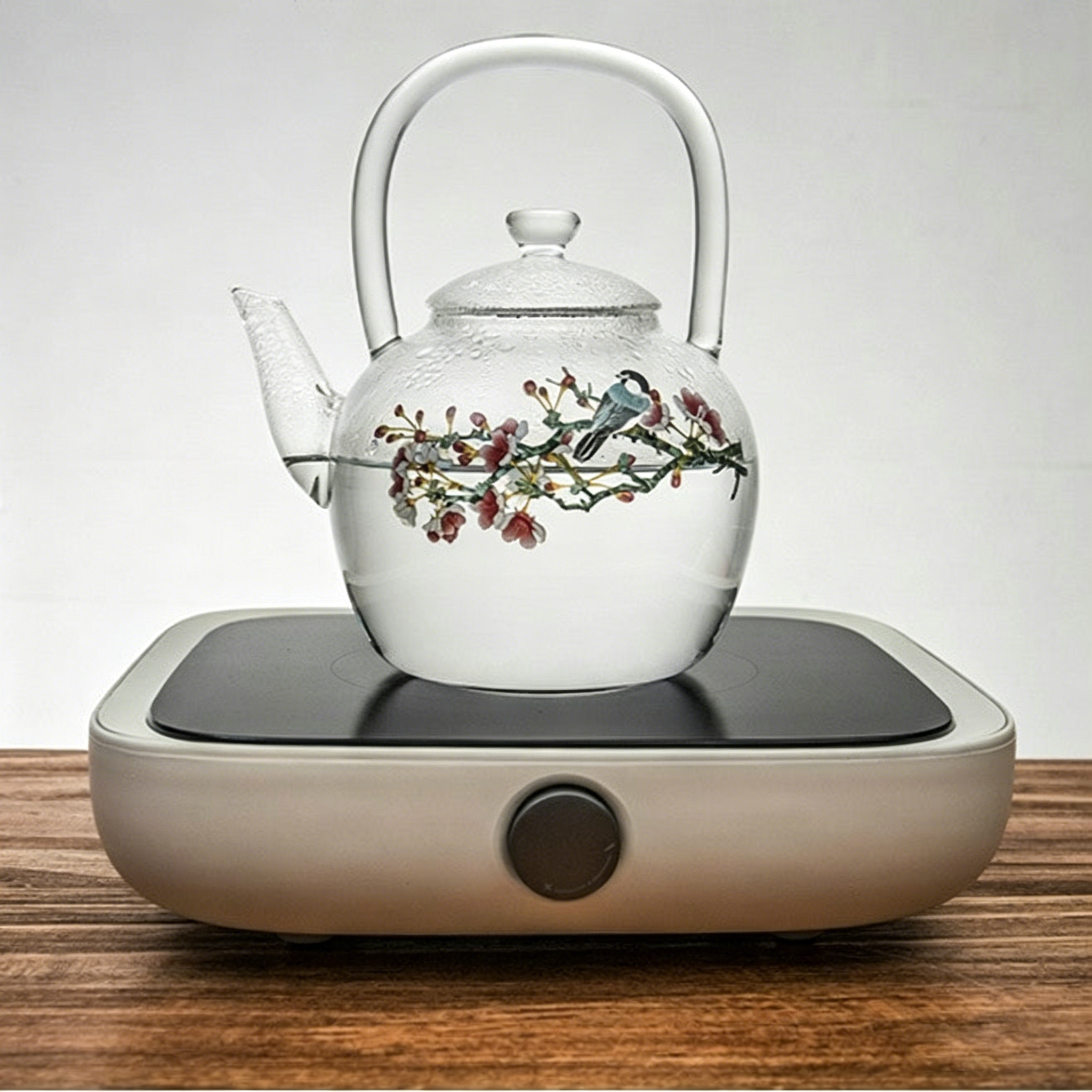 Magpie And Peach Blossom Glass Teapot