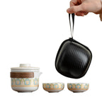Porcelain Travel Tea Set – White, 1 Teapot + 2 Cups, with Capsule Travel Pouch