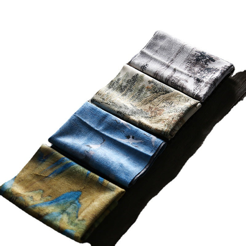 Chinese Painting Style Tea Runner – Deerskin Velvet, 120cm, Set of 4 Designs