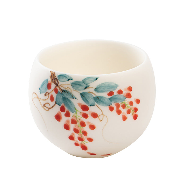 Hand-Painted Chinese Master Tea Cup – “Persimmon Fortune” & “Wisteria” Designs, 150ml