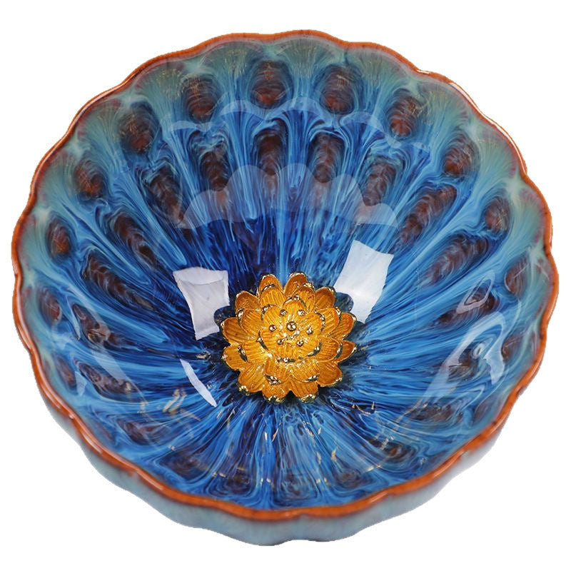Kiln-Changed Glaze Tea Cup – Handcrafted Ceramic Gongfu Tea Cups with Metallic Inlay