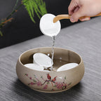 Coarse Clay Tea Washers Basin – “Magpie on Plum” Pattern, Large Size, Chinese Style