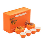 Persimmon “Everything Goes Well” Modern Tea Set – 4-Cup Gift Set with Flower Base Cups