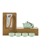 Ding Ware Travel Gongfu Tea Sets – Green Xishi Teapot with 4 Cups