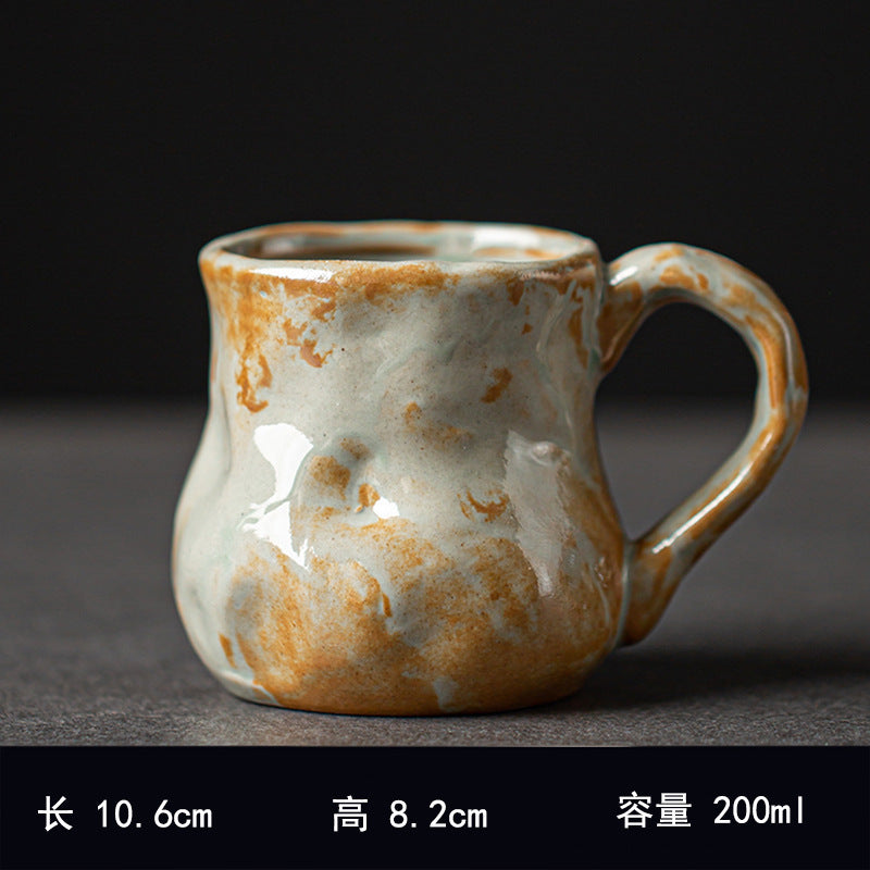 Hand-Pinched Ceramic Modern Tea Cup – Kiln-Changed Brown Glaze, 200ml, Rustic Style