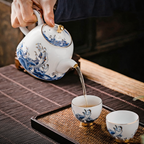 描金边中式海浪茶壶