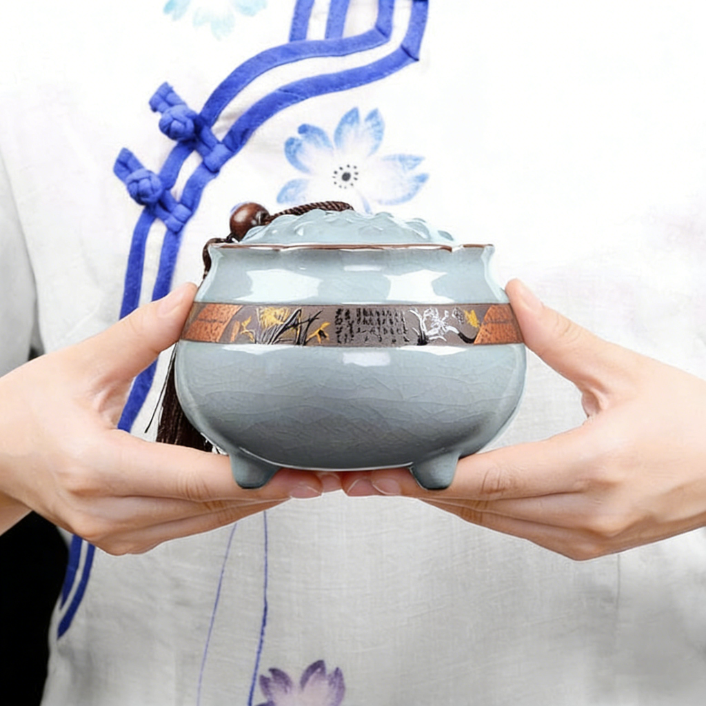 Lotus Shaped Ge Kiln Tea Caddy