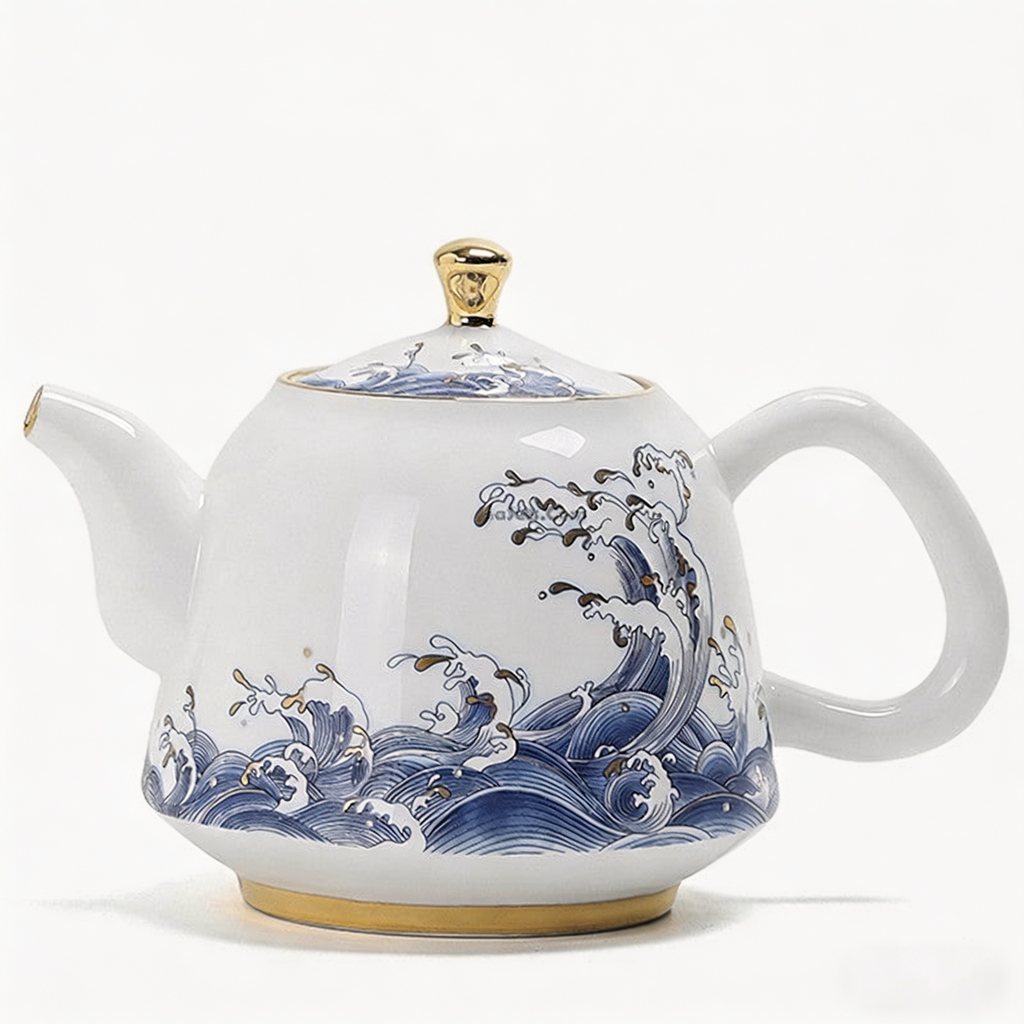 描金边中式海浪茶壶